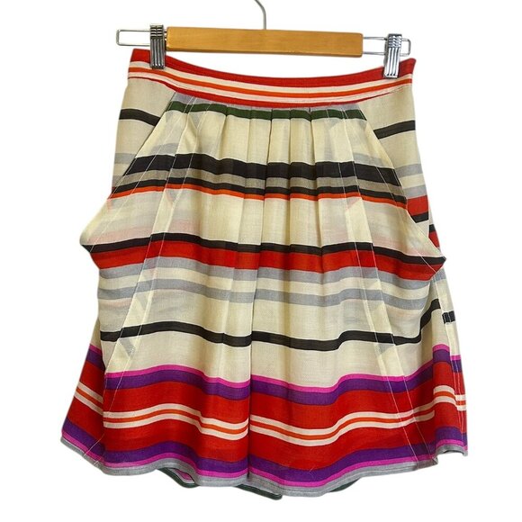 Derek Lam 10 Crosby Striped‎ Skirt Sz 0 | Silk Wool Blend Colorful Twee Mini - Picture 1 of 5